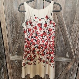 Ann Taylor Loft Dress Women's Size 0 Ivory Red & Black Floral Sleeveless‎ A-Line